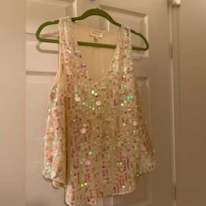 Sequin Embellished Cream Tank Top Anthropologie